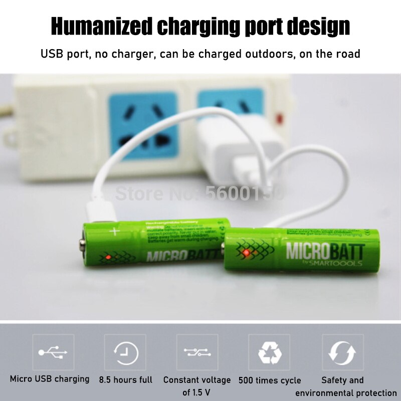 Aa usb ni-mh oppladbart batteri 1.2v med mikro-usb ladekabel til fjernkontroll mus e-enhet