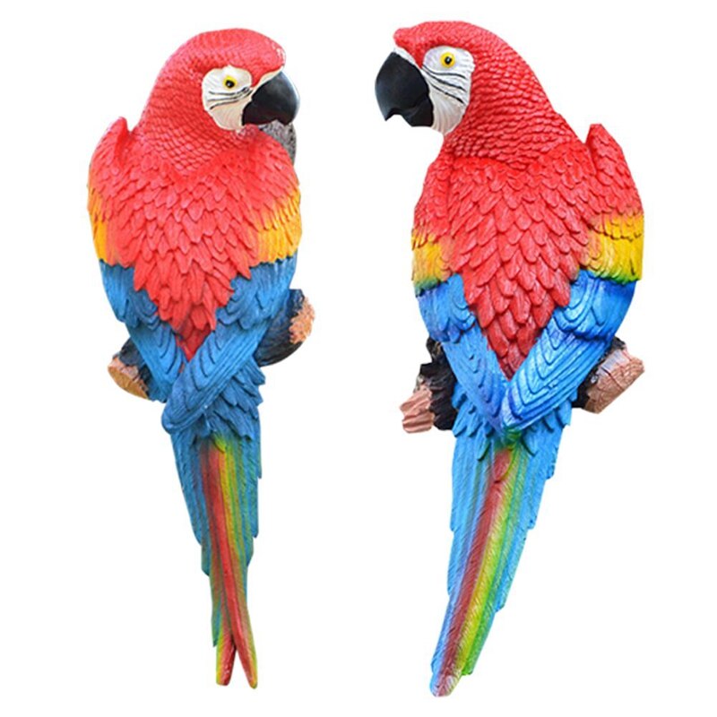 Resin Parrot Statue Wall Mounted DIY Outdoor Garden Tree Decoration Animal Sculpture Ornament