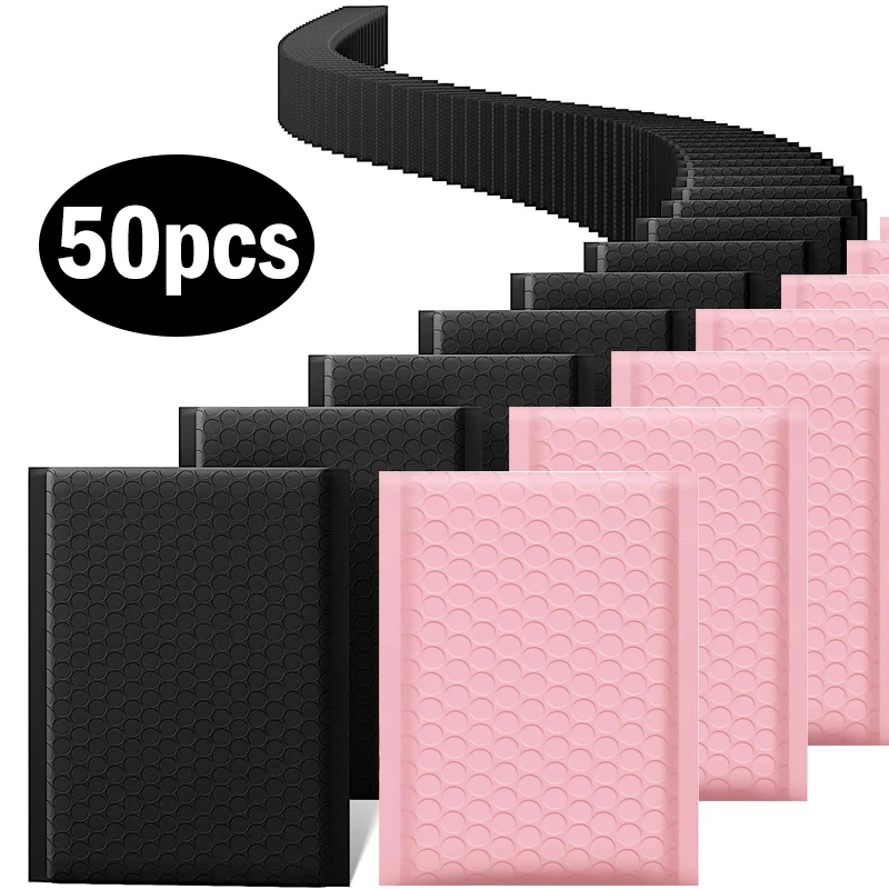 50-10 Uds. Sobre de burbujas negro/rosa autosellado acolchado sobres de burbujas paquetes de impermeables para suministros de maquillaje de joyería