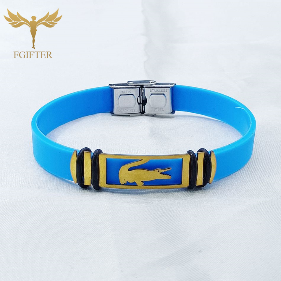 Bracelet accessoire Crocodile Reptile féroce, en acier inoxydable, en Silicone coloré, pour hommes et femmes, fournitures de fête, bijoux: 21cm / Vert foncé