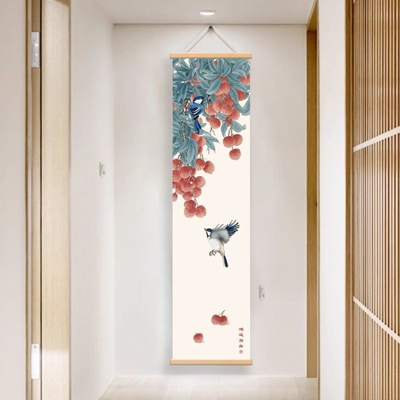 Chinese Bird & Flower Tapestry Wall Hanging, Vertical Scroll Ink Art for Boutique Hostel Tea Room Background House Decor