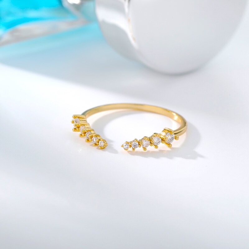 Zirkoon Open Cubic Geometrische Ringen Voor Vrouwen Roestvrij Staal Goud Verstelbare Vinger Ring Paar Ringen Femme Wedding Jewley