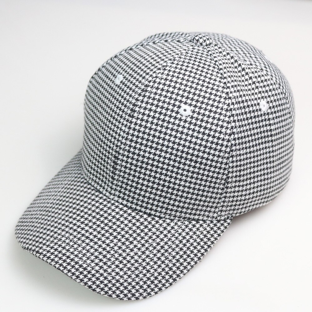 Retro xadrez feminino lt. cinza houndstooth boné de beisebol feminilidade formfitting hat estilo clássico