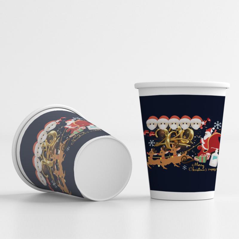 10 stücke Frohe Weihnachten Einweg Tasse Santa Claus Tragen Masken Familie aufbringen Einweg Pappbecher Weihnachten Party Nachtisch Tassen