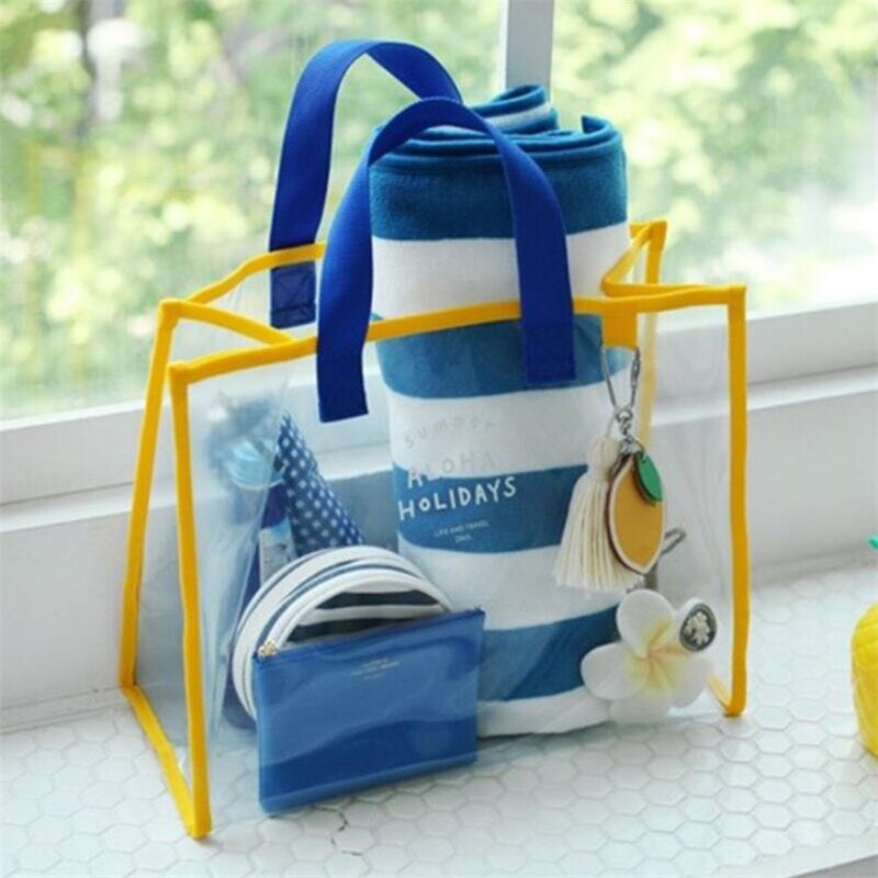 Zomer Transparante Pvc Zwemmen Tas Voor Vrouwen Mode Outdoor Reizen Grote Capaciteit Strand Handtas Sport Winkelen Schoudertassen: Yellow blue