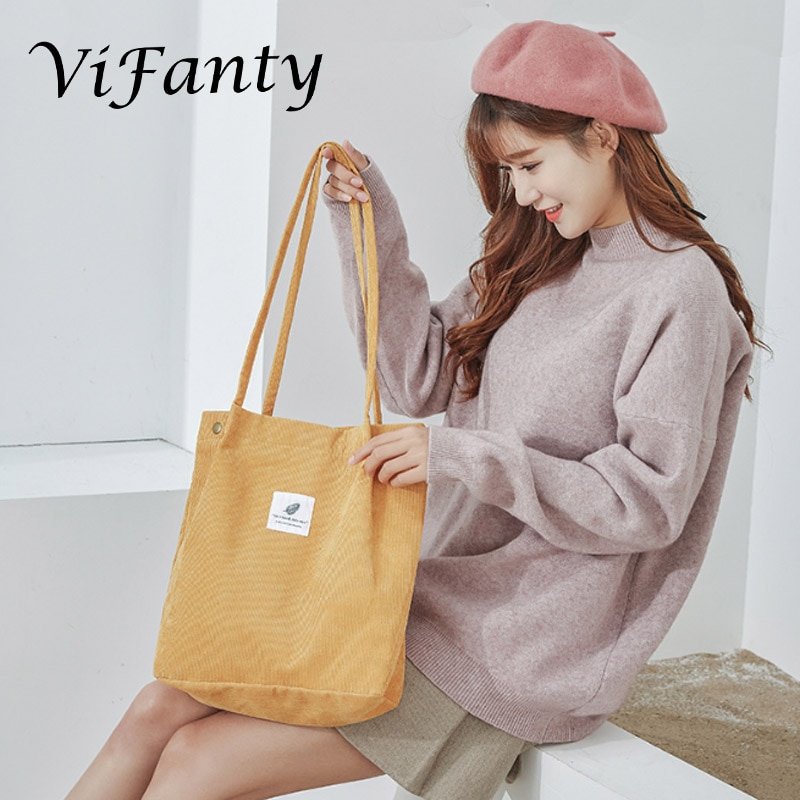 Corduroy Tote Tas Voor Vrouwen Meisjes Kids Schoudertas Met Binnenzak Voor Werk Strand Lunch Reizen En Winkelen Kruidenier