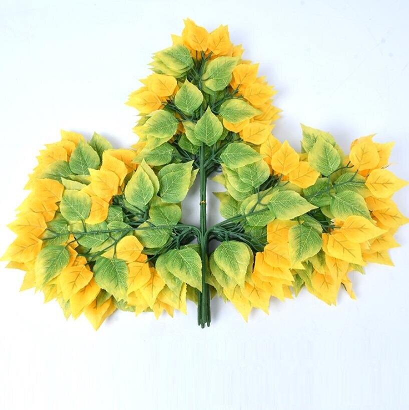 12pcs 55cm Artificial Birch Tree Leaves Branch For Plant Wall Background Wedding Home Hotal Office Bar Decorative: Gold