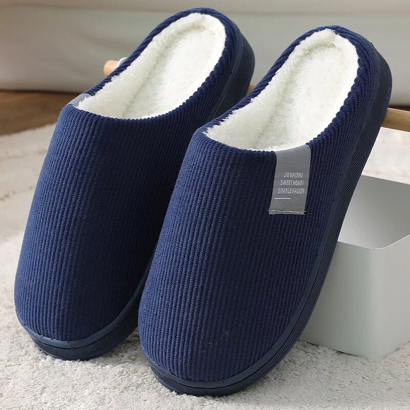 Winter Slippers Mannen Winter Schoenen Platte Slides Vrouwen Slippers Warm Bont Slippers Pluche Indoor Schoenen Paar Hommes Pantoufles: blue / 42-43