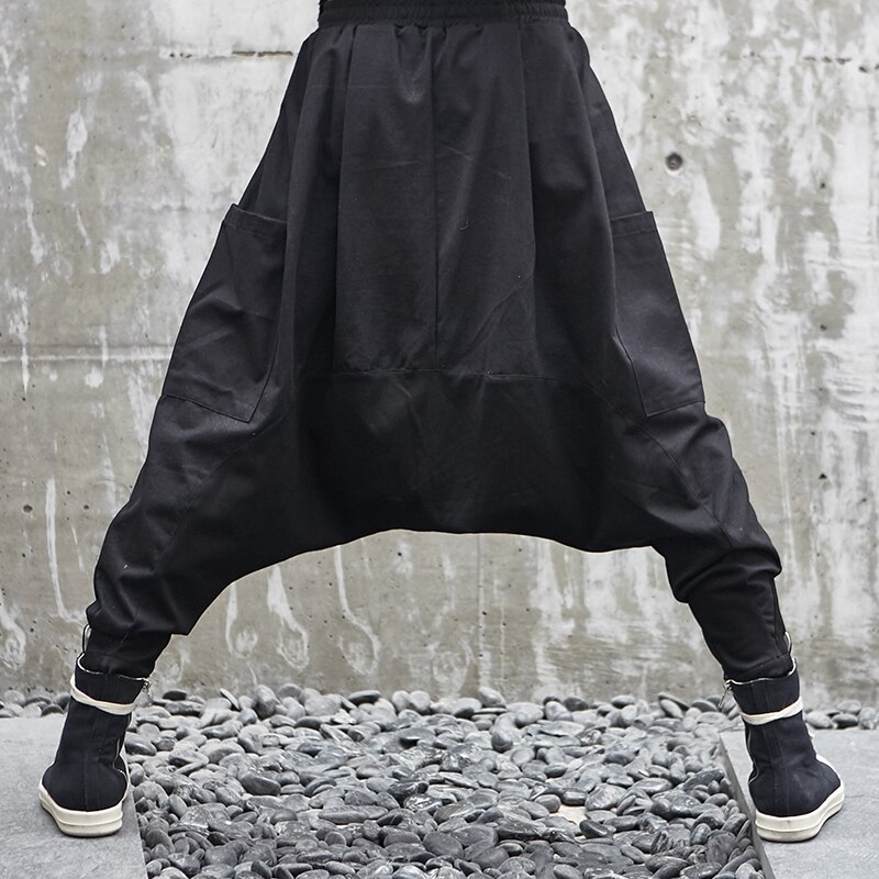 Hombres estilo japonés holgado Casual abajo entrepierna Harem Pantalones Hombre Streetwear Hip Hop gótico pantalones hombres Joggers pantalones de chándal oscuro