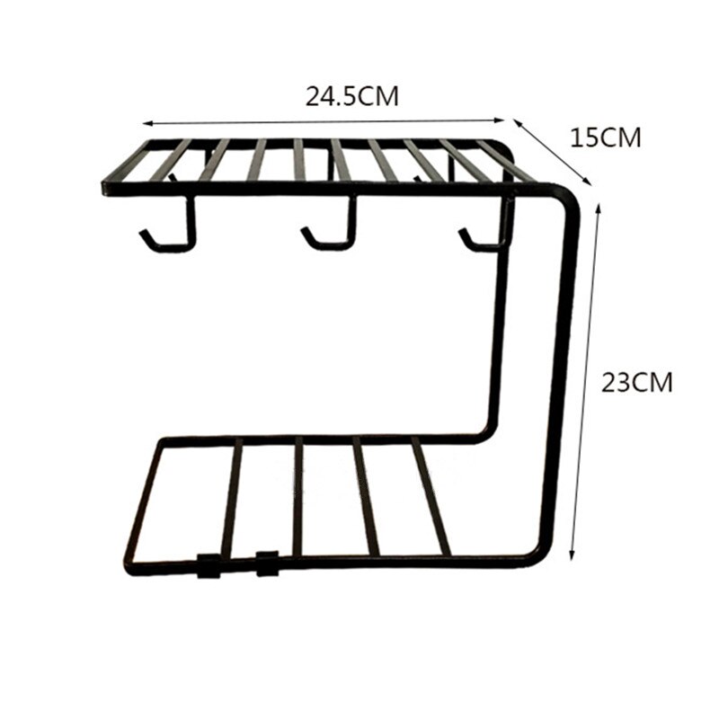 2 Tier Tea Coffee Cup Holder Kitchen Mug Dish Multi-functional Drying Storage Racks with 6 Hooks: Black