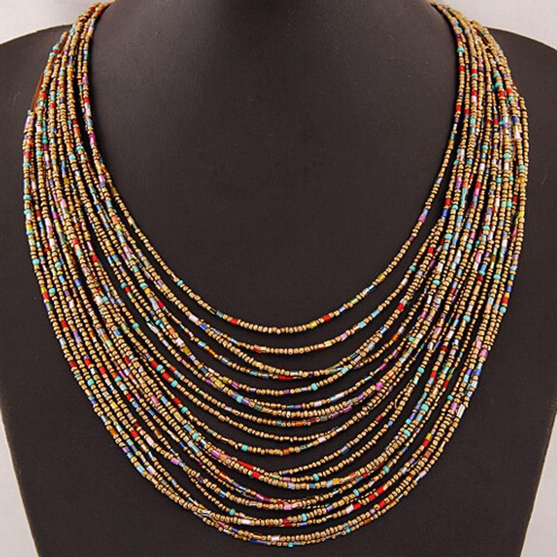 Bohemia Necklace For Women Brand ZA Exaggerated Luxury Multilayer Beads Statement Choker Chunky Necklace: Multicolor