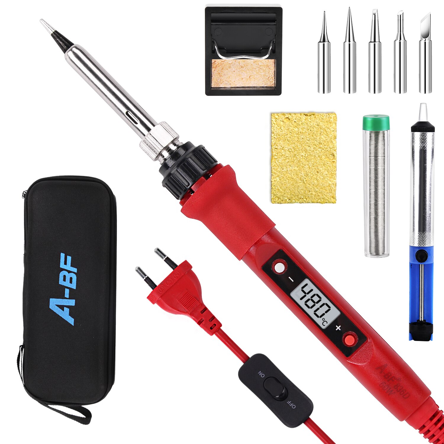 A-BF Digital Display Thermostat Electric Soldering Iron 60W Fast Heating Adjustable Multifunctional Welding Tool Set: 836D-OBZT5-R / US