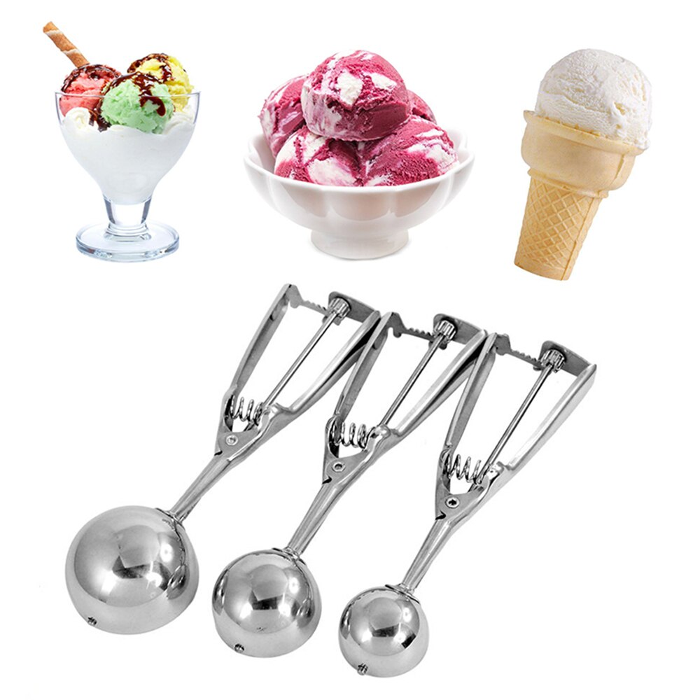 4/5/6cm Stainless Steel Spring Handle Ice Cream Mashed Potato Cookie Scoop Spoon Stainless Steel Ice Cream Spoons