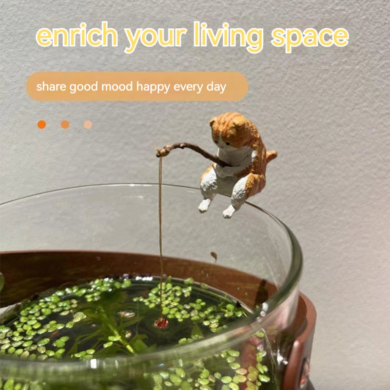 Fuuny-decoración creativa para acuario, accesorios pequeños para acuario de gato de pesca, adorno de paisajismo, accesorios para pecera Diy