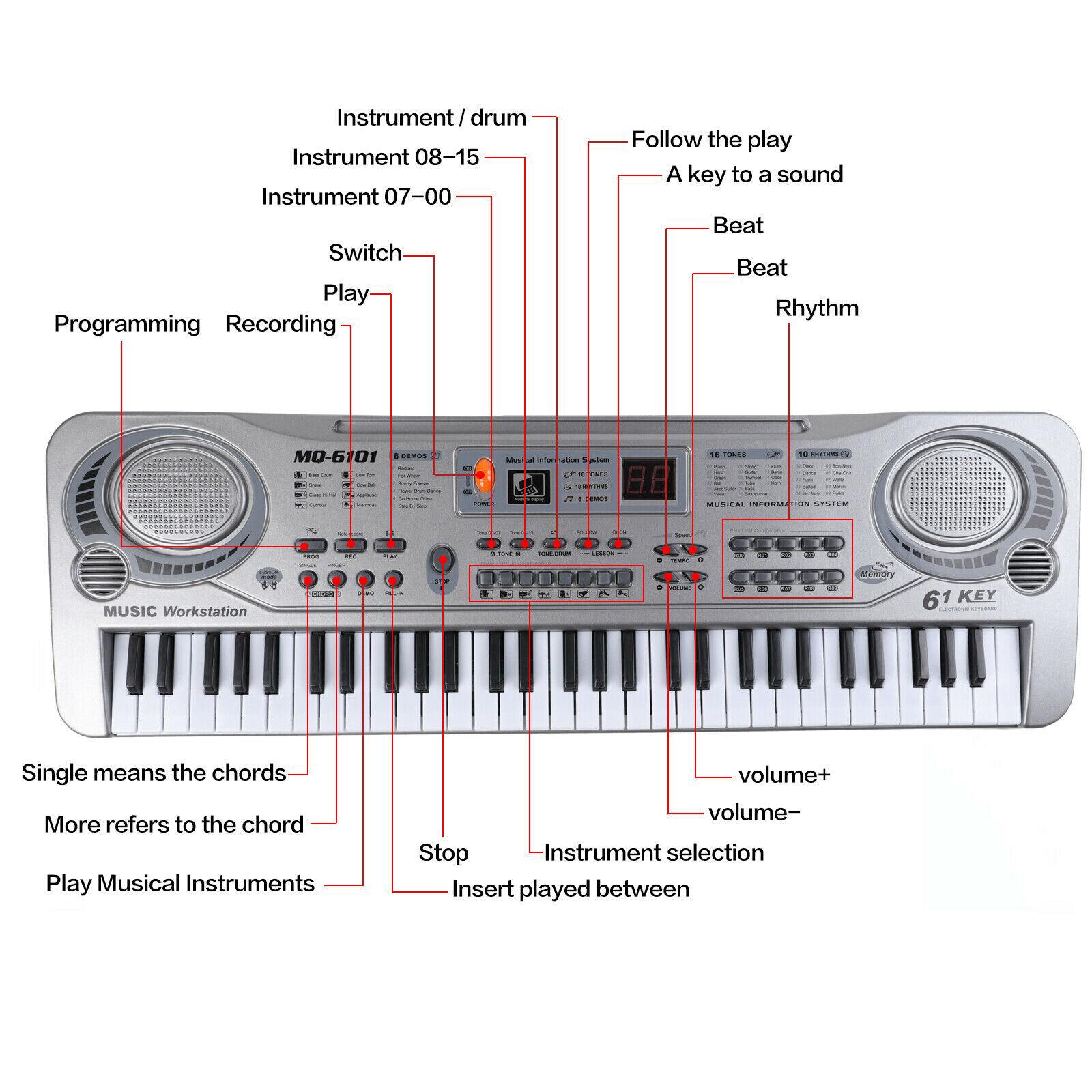 61 Keys Electronic Piano Keyboard Digital Piano Organ Music Instrument w/ Microphone Educational Toys for Beginners Adults Kids