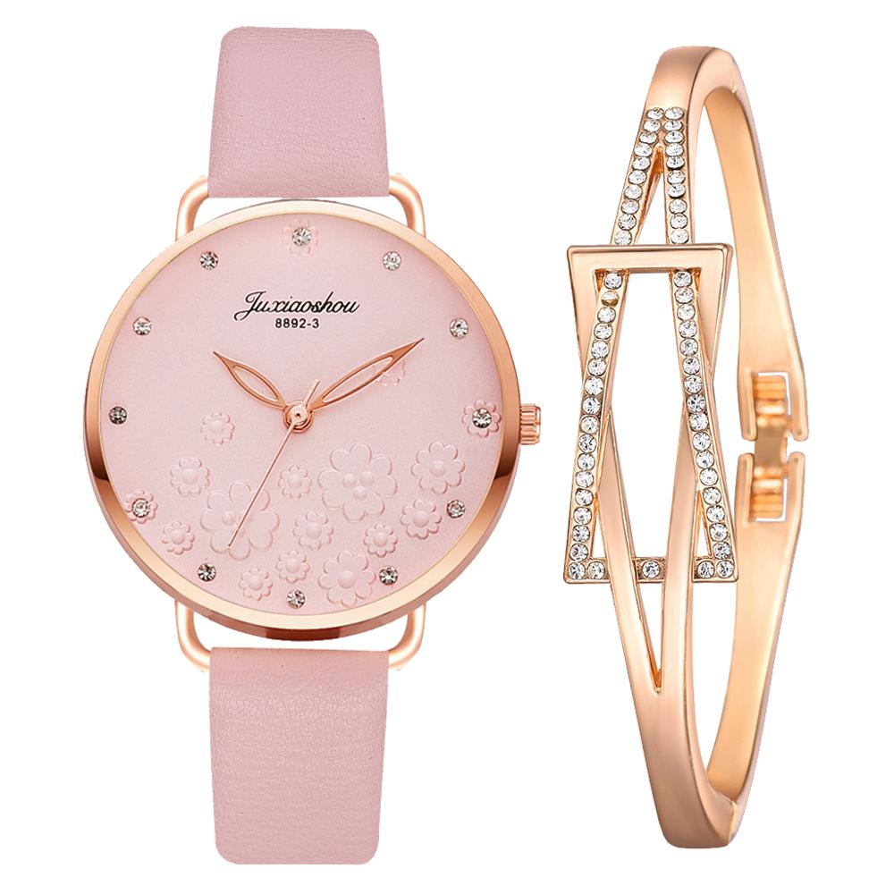 Frauen Diamant Uhr Blumen Runden Zifferblatt Armbinde Uhren einstellen Damen Leder Band Quarz Armbanduhr Weibliche Uhr Zegarek Damski