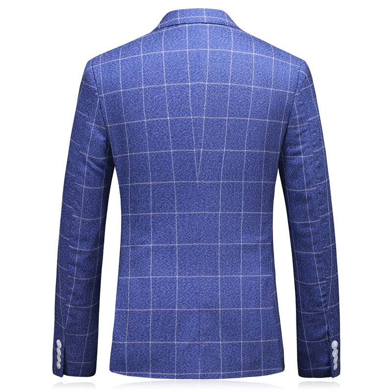 PYJTRL Brand England Style Blue Plaid Double-breasted Gentlemen Suit Jacket Wedding Groom Tuxedos Business Casual Slim Blazer