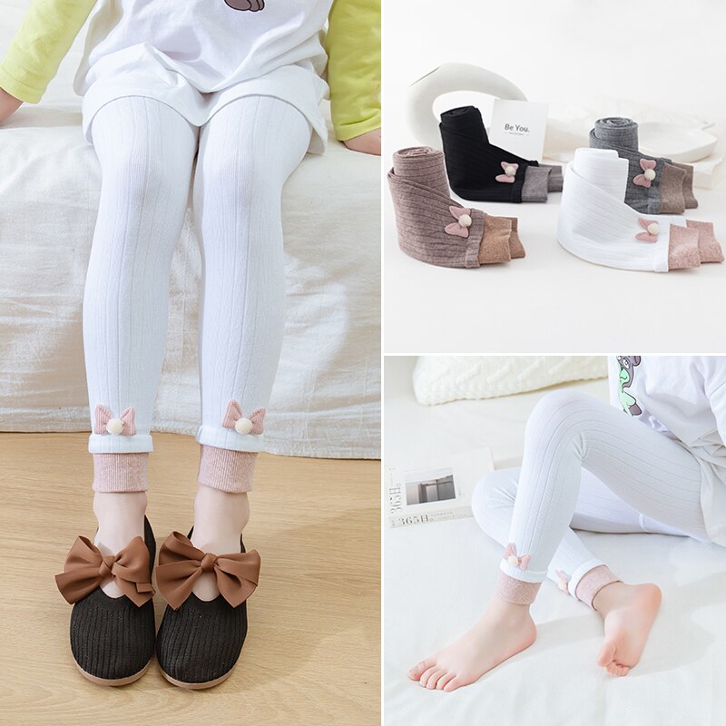 Leggings per bambini primavera autunno cotone abbigliamento esterno pantaloni corti per studenti pantaloni a righe traspiranti in cotone bowknot a nove punti