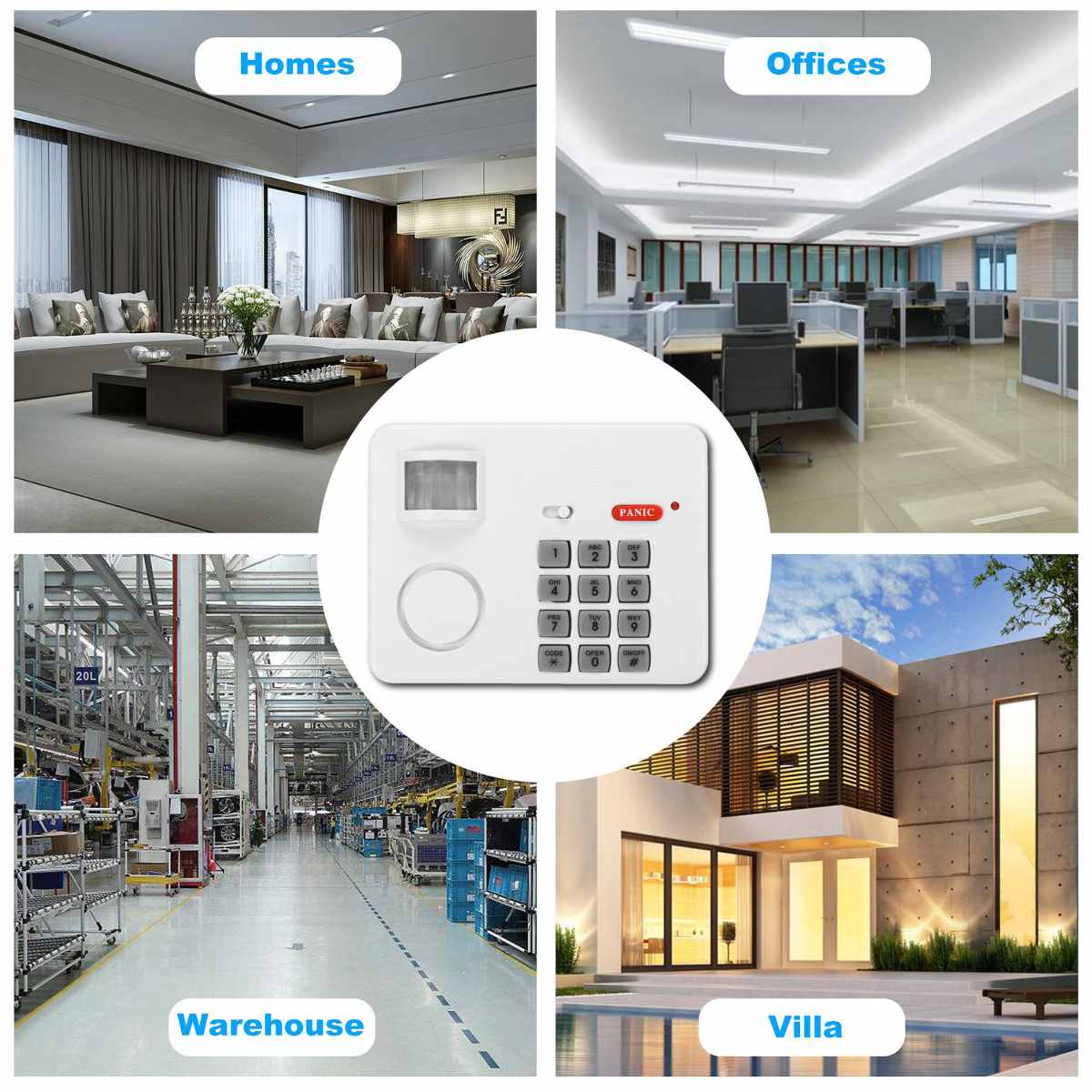 2pcs Wireless Motion Sensor Alarm with Security Keypad PIR Home Garage Shed Caravan white