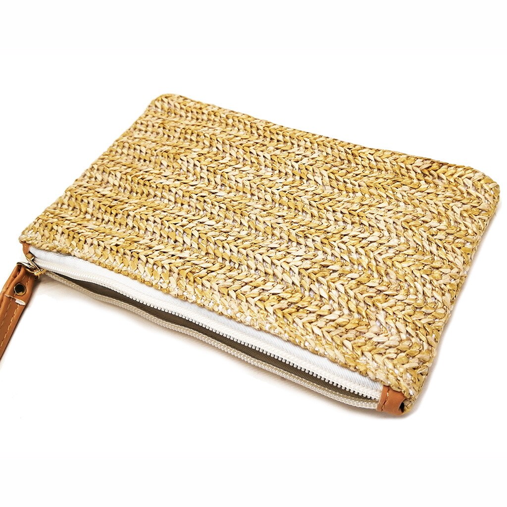 Straw Weave Day Cluthes Women Bohemia Beach Hand Bags Lady Summer Style Portable Weaving Handbag Zip Mini Clutch Pouch
