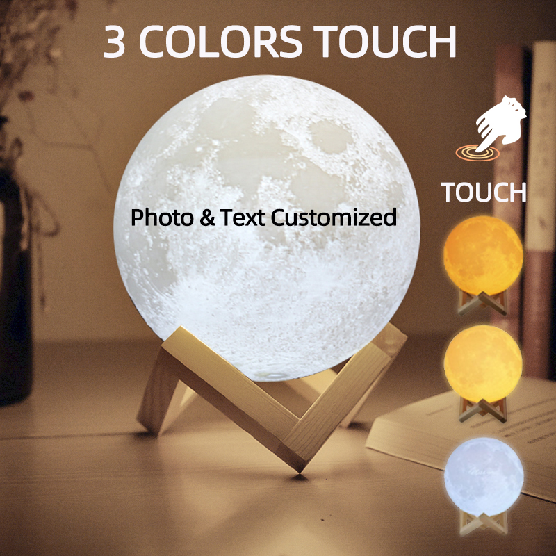 Lampe lunaire personnalisée avec impression 3D, texte Photo personnalisé, veilleuse, Rechargeable par USB, anniversaire, fête des mères, lunaire de saint-valentin: YELLOW / MARRON