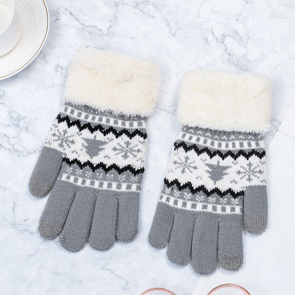 Christmas Winter Gloves Women Men Touch Screen Precision Handsker Extra-warm Fleece Gloves Outdoor Sport Beautiful: Gray