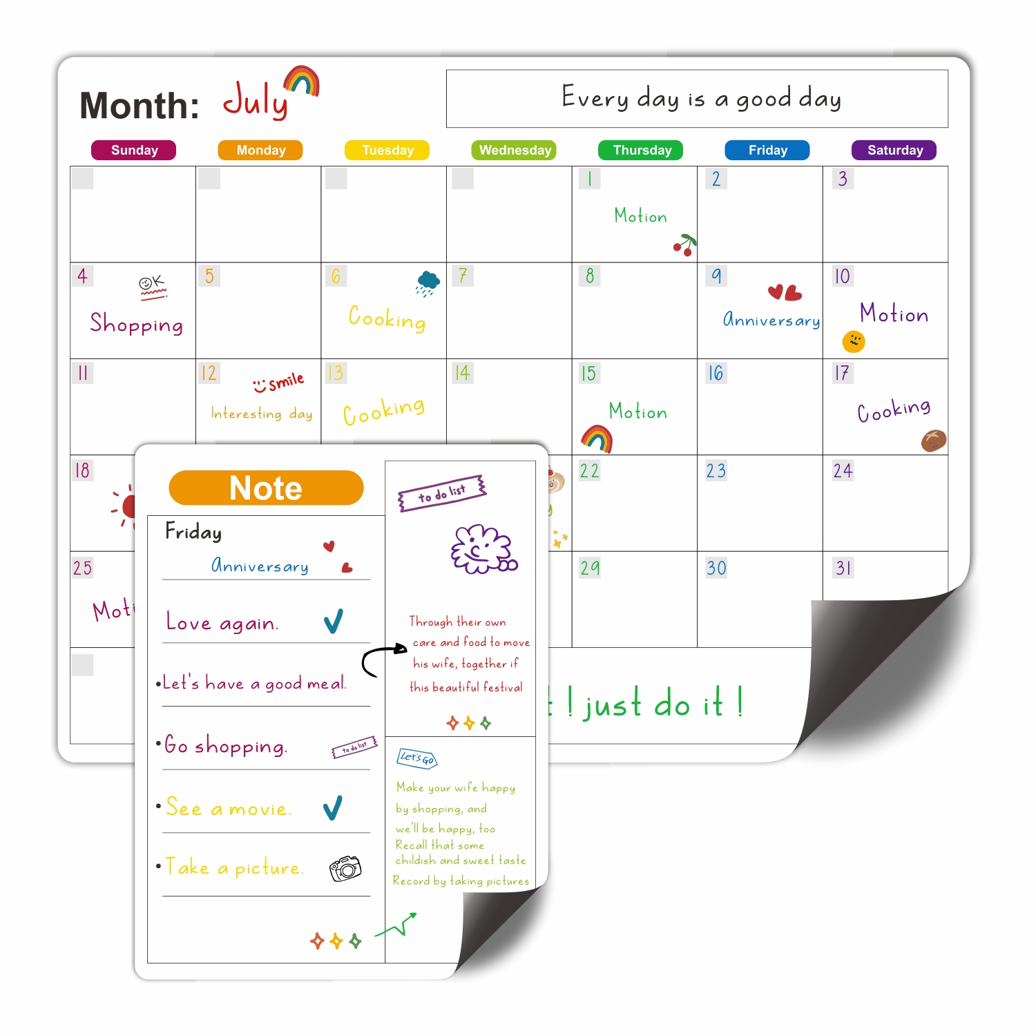Calendario magnético para nevera, planificador mensual semanal, calendario, mesa, pizarra blanca de borrado en seco, pegatina para nevera, tablero de mensajes, menú