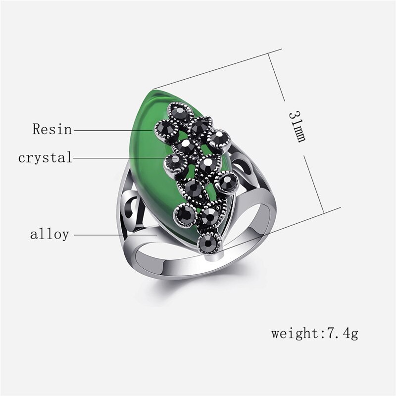 Jahrgang Oval Grün Zirkon Ethnische Ringe Für Frauen Zubehör groß Ringe Schwarz Kristall Partei Ring Damen Weibliche Frauen Hochzeit Ring
