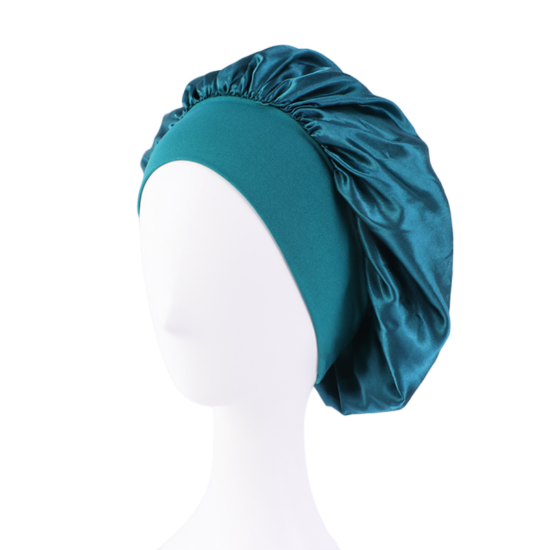 Satin Wide Brim Nightcap Silky Bonnet Hair Wrap for Sleeping Sleep Cap With Elastic Soft Band Styling Cap Hair Wrapping Tool: green