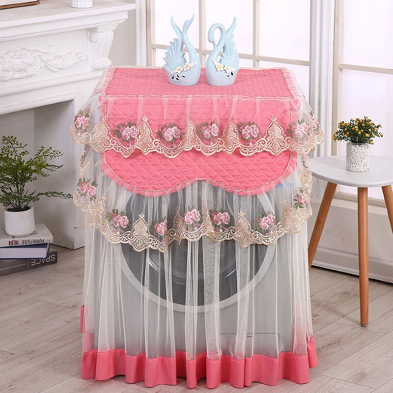 Lace Ruffle Floral Washing Machine Dust Cover Protection Front Durable Soft Home lace proof Case Washing Machine Protective Dust: Red