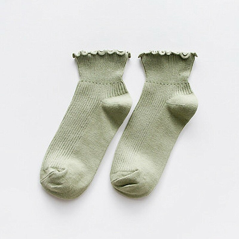Bonne saine femmes chaussettes mignon couleur unie cheville haute décontracté respirant chaussettes: Green