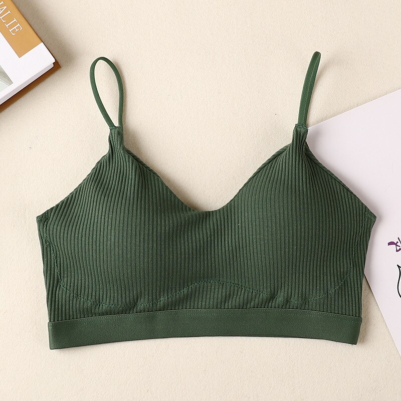 Sujetador deportivo de algodón para mujer, Top de tubo Push Up, Top de belleza para Yoga, chaleco con correa para gimnasio, correr, Fitness, ropa interior, BH: Verde