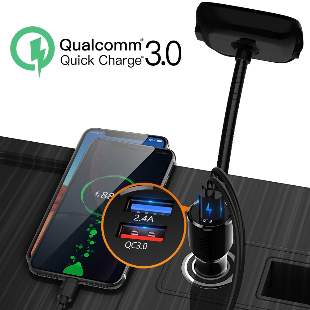 Modulador FM, Kit de coche 1,8 pulgadas, pantalla LCD QC3.0, cargador de coche, cables libres, transmisor FM Bluetooth 5,0