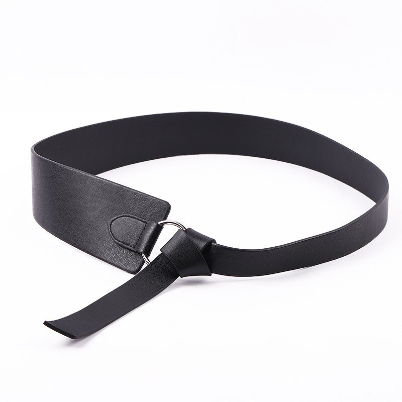 Cinturón ancho de cuero PU para mujer, corsé Obi fino con lazo rojo y negro, cinturón de ocio para damas, vestido de novia, cinturones de mujer: Negro