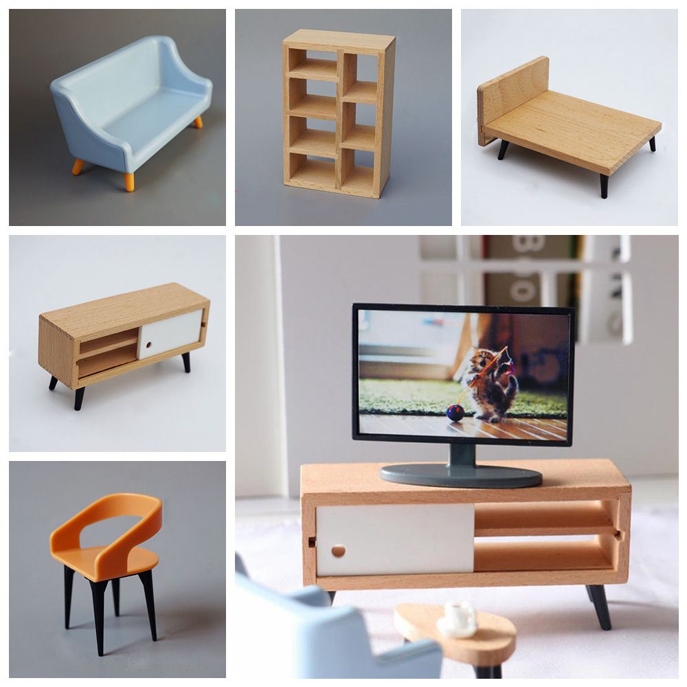 1:12 Schaal Poppenhuis Miniatuur Meubels Sofa Bed Kledingkast Tv Kast Mini Inrichting Scene Model Spelen Huis Micro Landschap