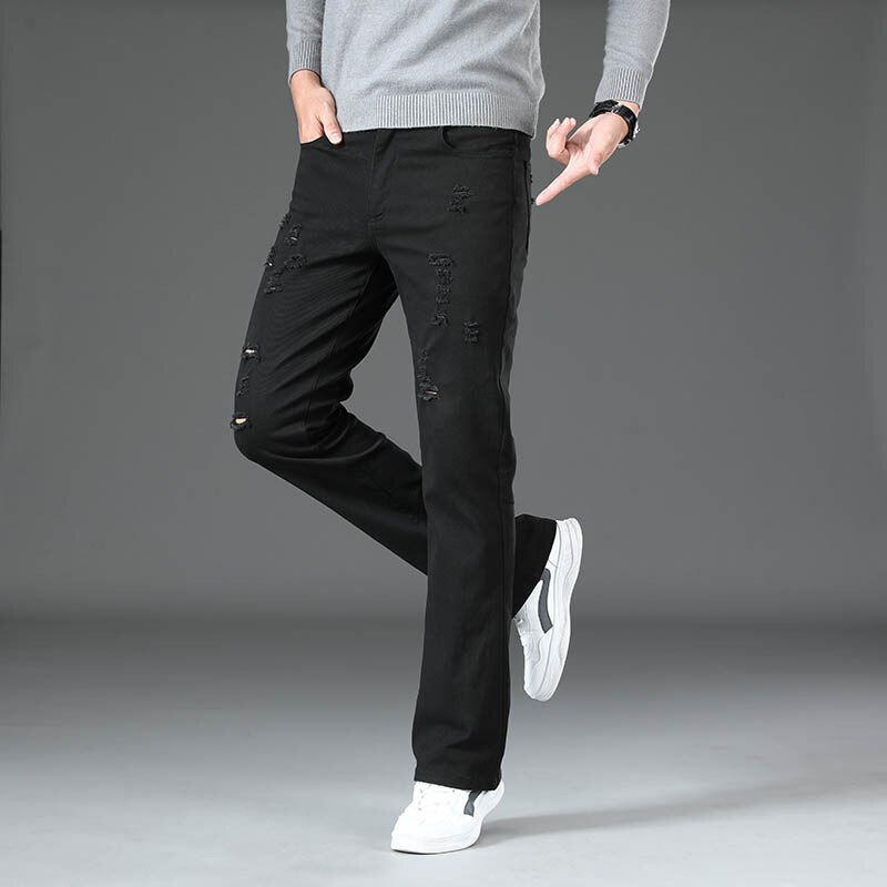 Jeans Mannen Mannen Black Ripped Denim Micro Flared Broek Klassiek Grote Flared Broek