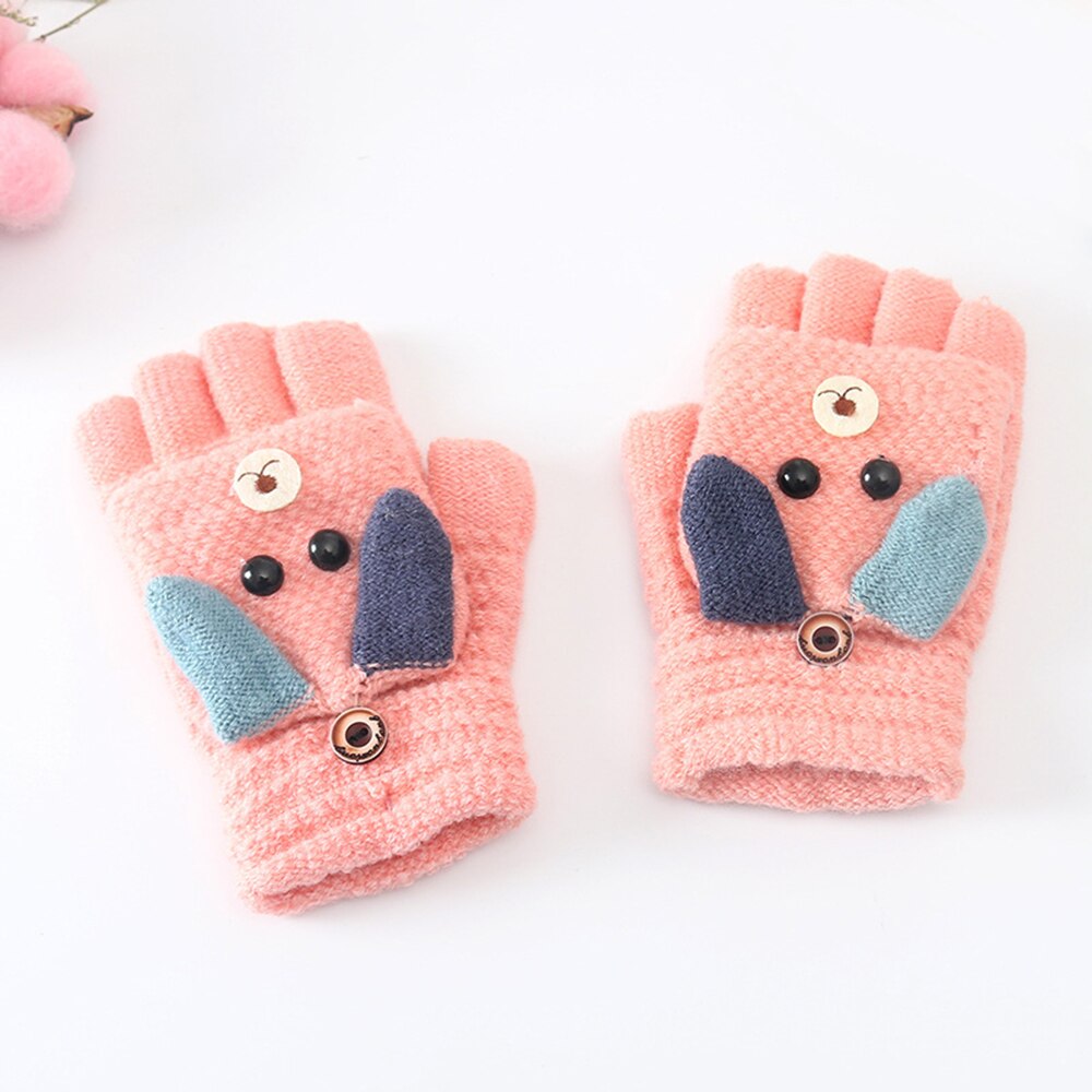 Guantes de algodón para niños de 4 a 12 años, manoplas con tapa y dibujos animados, para mantener el calor, para la escuela primaria, escritura, estudio, navidad: Rosa