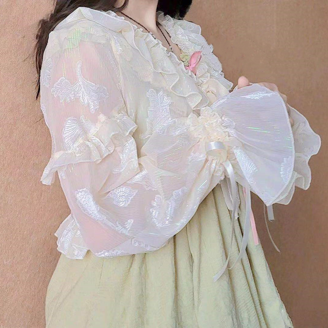 Geraffte Jacken für Damen, bauchfrei, ästhetisch, Sonnenschutz, zart, süß, für Mädchen, Fairycore, beliebt, Puffärmel, sanft, dünn, Sommer-Lolita-Stil: S / Grün