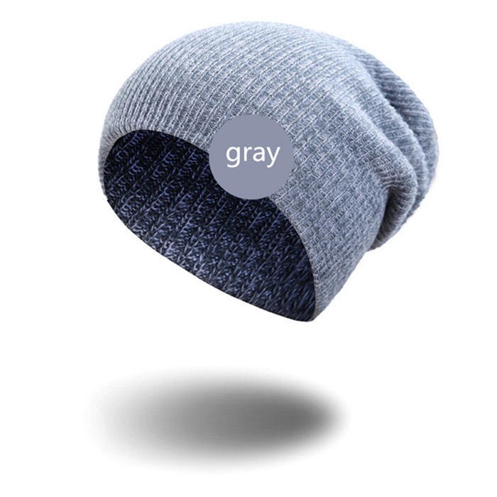 Gebreide hiphop hoed dames warme winter casual acryl casual gehaakte skimuts zachte losse gestreepte damesmuts herenmuts: Grijs