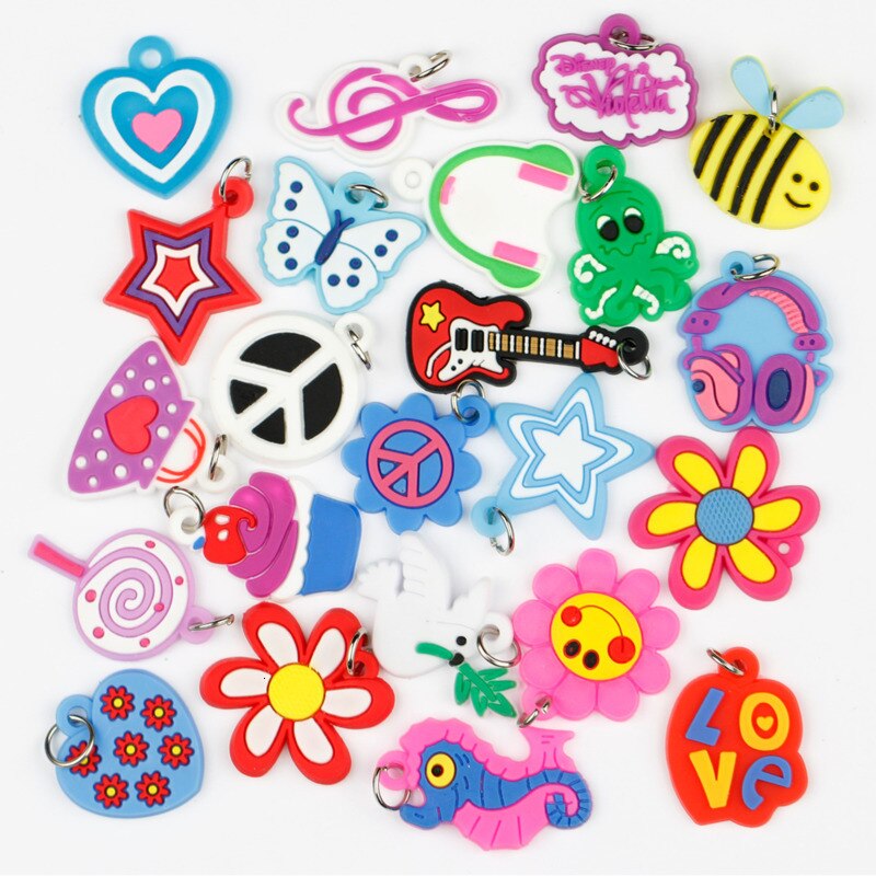 100pcs Pendants DIY Colorful Loom Rubber Band Bracelet Jewelry Making Beads Toy Colorful Animal Flower Beads Random Style: Default Title