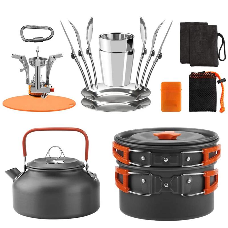 1 Set Van Compacte Draagbare Kookgerei Servies Set Voor Camping Outdoor