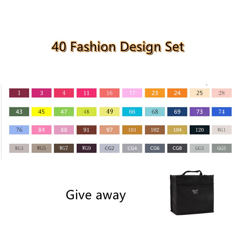TOUCHNEW Markers Pen 168 colors Sketch Markers Alcohol Based Dual Head Brush Markers Pen For Drawing Manga Art Supplies Markers: 40 Fashion White