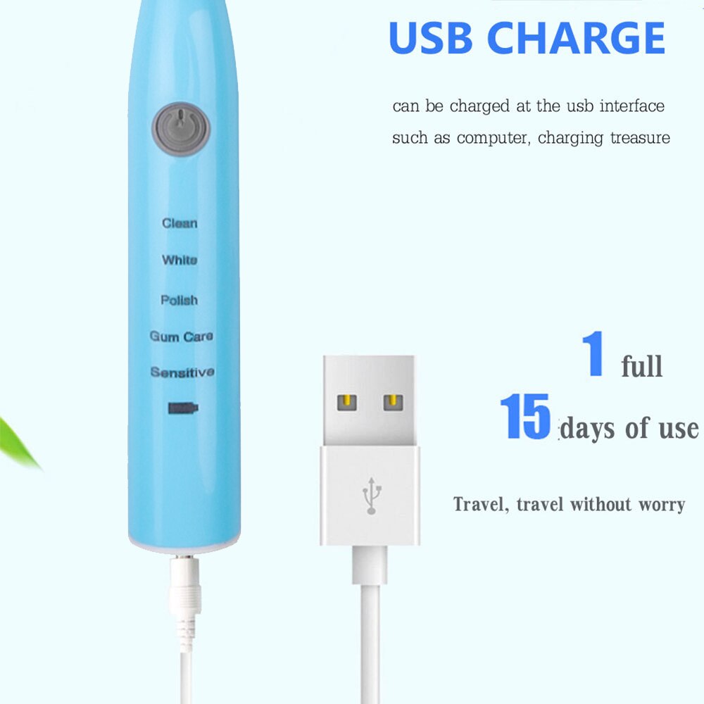 Electric Toothbrush Rechargeable buy one get four free heads Sonic Toothbrush 5 Mode Travel Toothbrush with 4 Brush Head