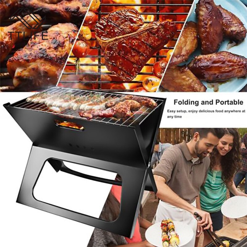 Ttlife hopfällbar kol grill grill bbq portabel förtjocka x-typ kol mini grill vertikal hushålls utomhus ugn läger grillar