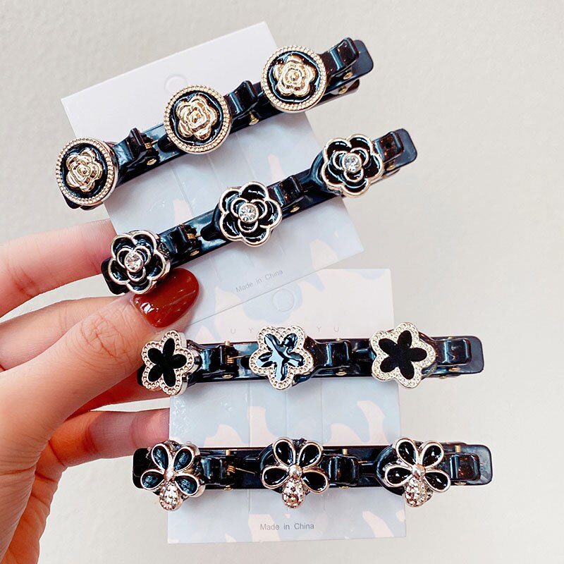 Horquillas trenzadas con perlas y flores para mujer, pinzas decorativas para el cabello, pasadores de sujeción, diadema, accesorios para el cabello