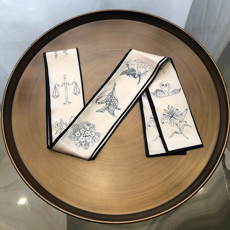 SIGISHIR Classic Retro Series Constellation Garden French Women's Silk Scarf Versatile Simulation Silk Scarf Small Ribbon Scarf