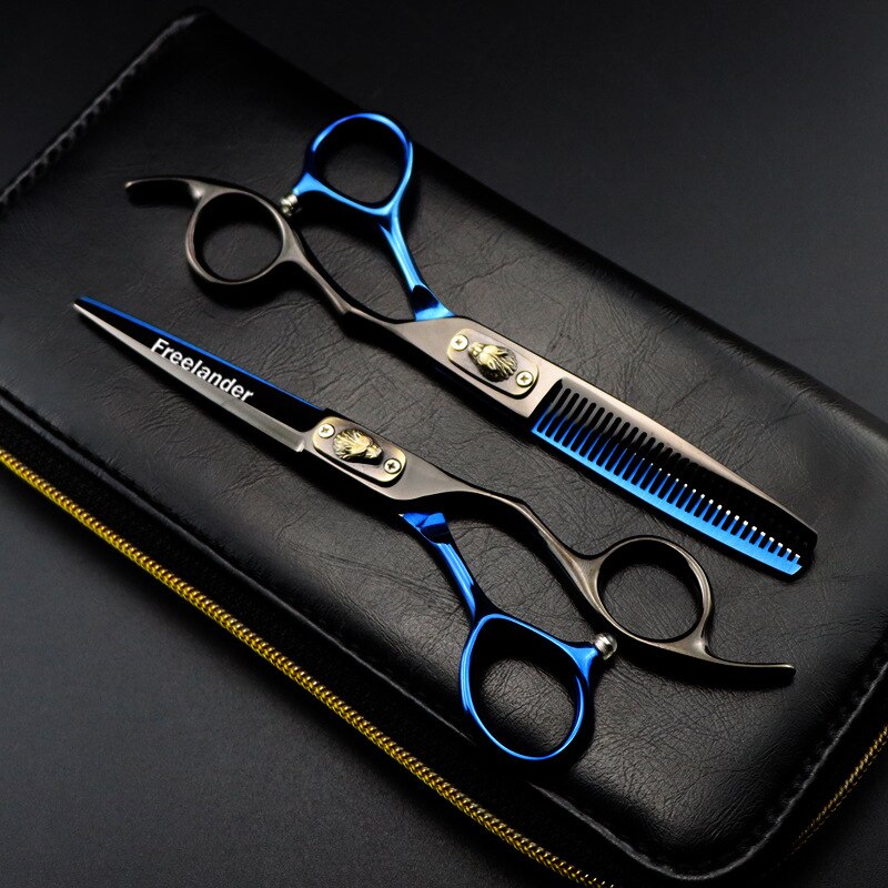 6 inch Hairdressing Scissors Wolf head Hair Stylist Flat Scissors Cutting Thinning Styling Tool Hair 6 Inch: set add case