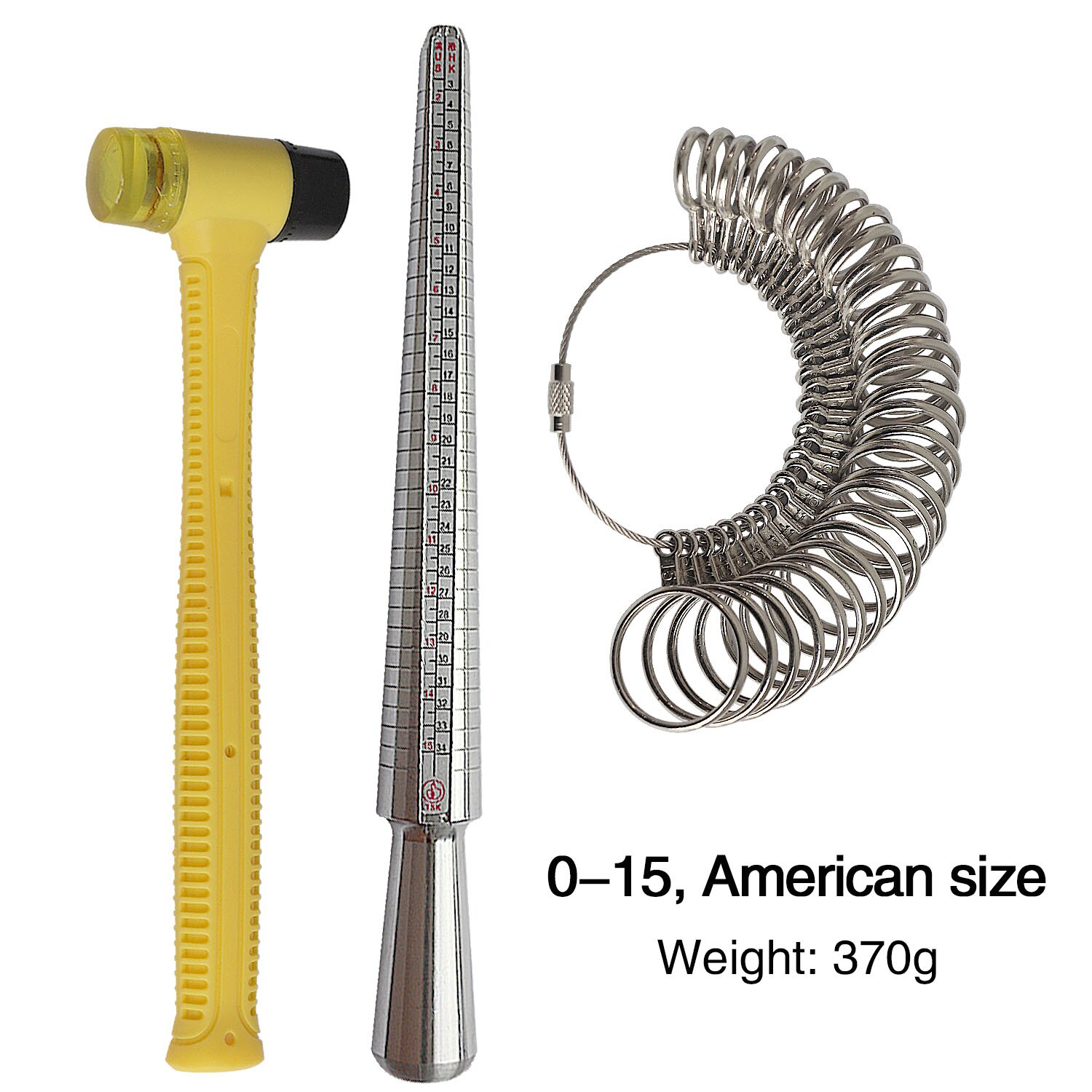 Ring Sizer Measurement Tool Set US, UK,Hong Kong, Japan and Europe Measuring Finger Circumference Measure Finger Size DIY Hammer: 0-15 US Size