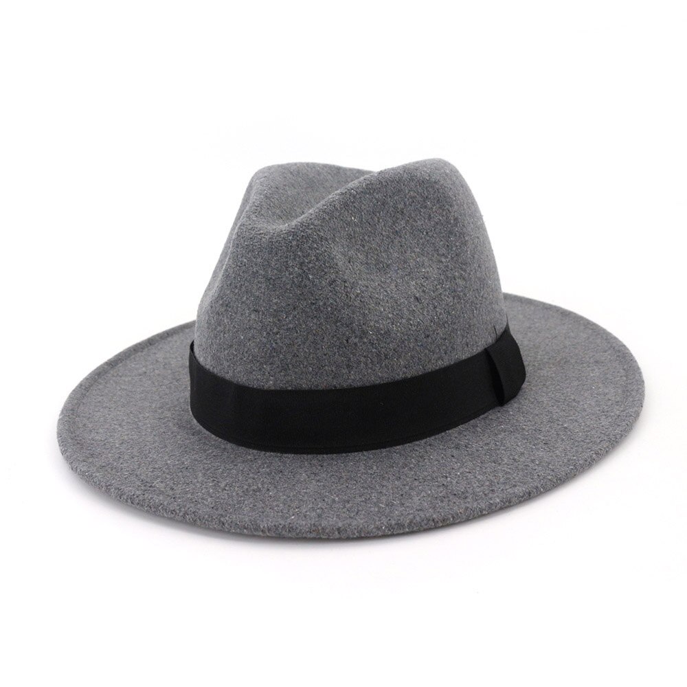 Fs ullgrå svart fedorahatt klassisk bred hatt herre kvinner vintage topp jazzhatt bowler sombrero filthette med bånd: Fs1429 2