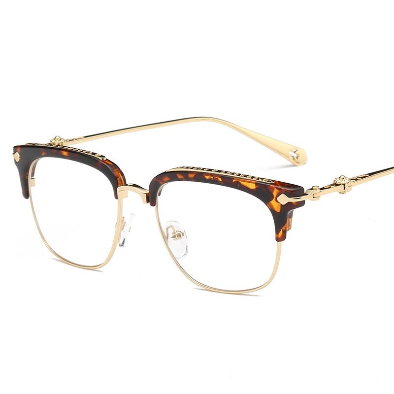 Retro Classic Clear Frames Glasses Men Women Eyeglasses Vintage Half Metal Eyewear Frame: 4